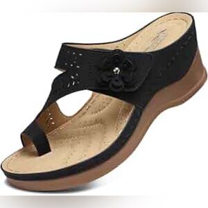 Shibever Black Women's Sandals with Floral Accent NWT